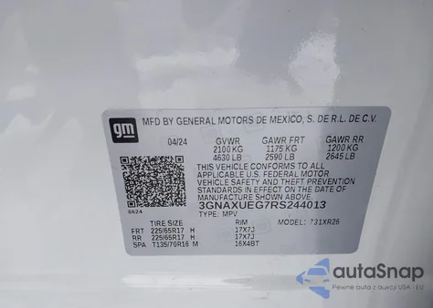 2024 Chevrolet Equinox Awd Lt from USA, damaged, VIN 3GNAXUEG7RS244013